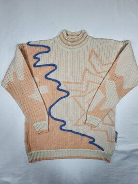 Vintage 80s Tangiers Mock Neck Abstract Geometric Sweater Size S Wool Blend